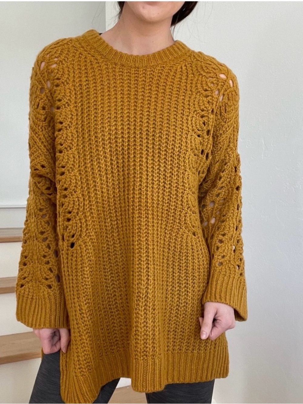 Anthropologie Pilcro Devenne Pointelle Oversized Pullover In Mustard